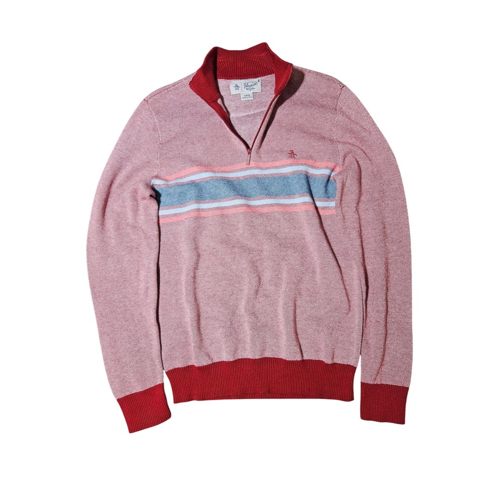 Penguin 1/4 Zip Pullover Sweater Mens Small Red